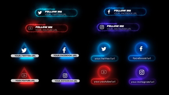 Neon Social Media Lower Thirds Video Displays template preview