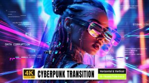 Cyberpunk Digital Glitch Transitions Vertical Ang Horizontal Elements template preview