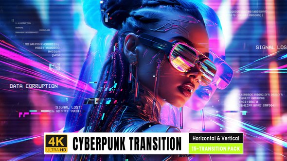 Cyberpunk Digital Glitch Transitions Vertical Ang Horizontal Elements template preview