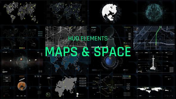 Videohive HUD Elements Maps And Space Elements template preview