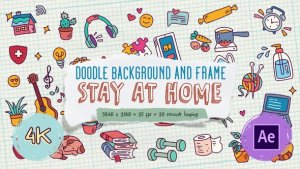 Doodle Background and Frame - Stay At Home Video Displays template preview