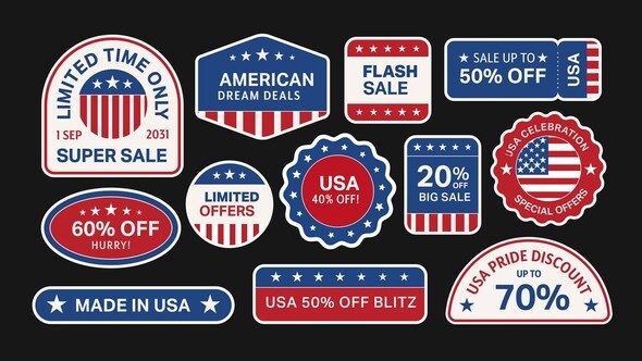 Videohive Animated American Stickers Set Elements template preview