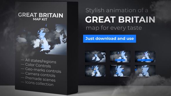 Videohive United Kingdom of Great Britain Map - UK Map - Britain Map Video Displays template preview