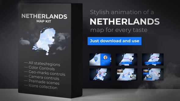 Videohive Netherlands Map Kit - Kingdom of the Netherlands Map Video Displays template preview