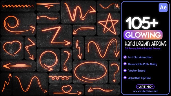 Videohive 105 Glowing Hand Drawn Arrows Elements template preview
