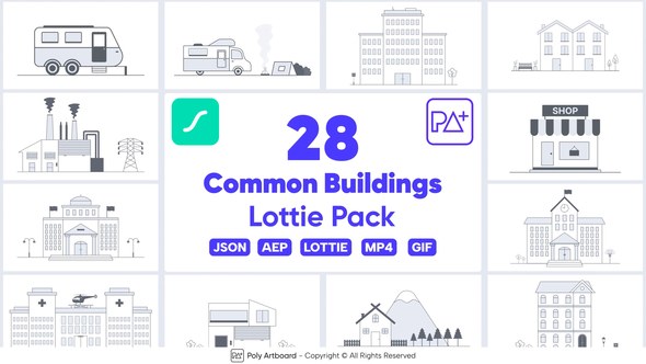 Videohive Common Building Icons Lottie Pack Elements template preview