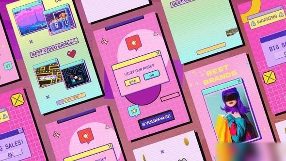 Videohive Arcade 8bit Game Windows Interface Instagram Stories Openers template preview