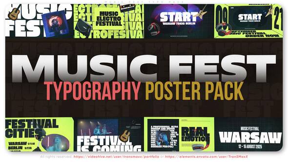 Videohive Music Fest Typo Pack Titles template preview