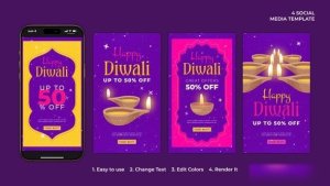 Videohive Happy Diwali Sale Instagram Stories Openers template preview