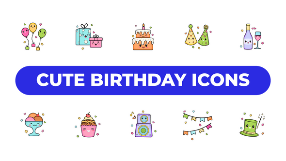 Videohive Cute Birthday Icons Elements template preview