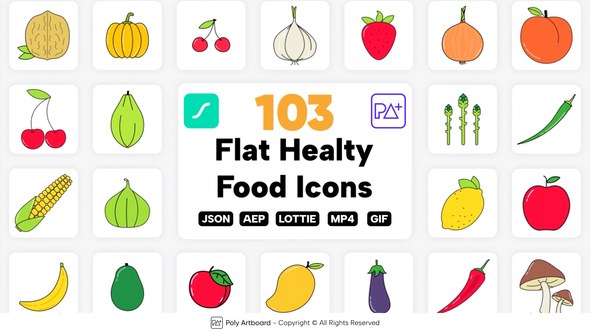 Videohive Healthy Food Lottie Icons Product Promo template preview