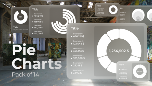 Videohive Matte Glass Pie Charts Infographics template preview