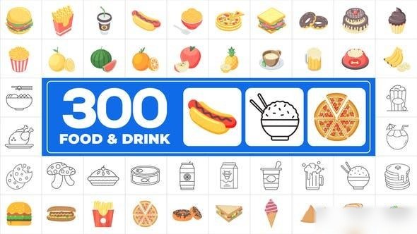 Videohive 300 Icons Pack - Food & Drinks Infographics template preview