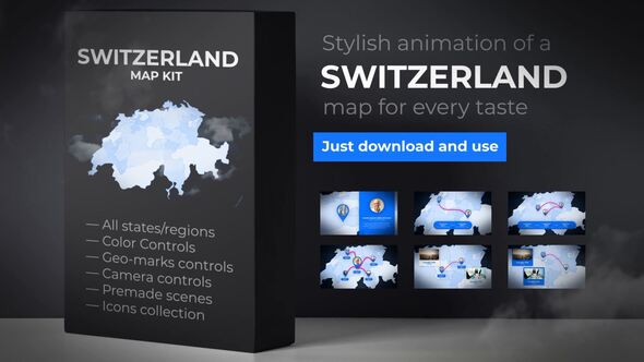 Videohive Switzerland Map - Swiss Confederation Map Kit Video Displays template preview
