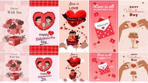 Videohive Valentine's Day Instagram Stories & Posts - Cartoon Animation pack Video Displays template preview
