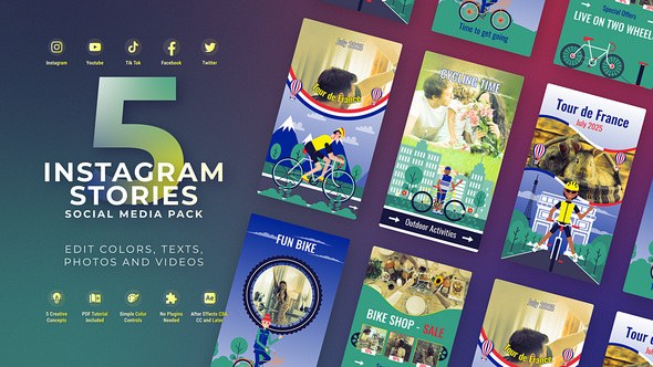 Videohive Bicycle Promo Stories Tour de France Instagram Cycling Event Promo Video Displays template preview