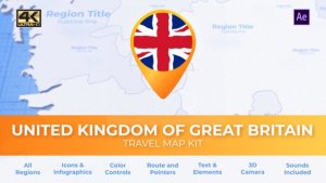 Videohive United Kingdom of Great Britain Map - United Kingdom Travel Map Video Displays template preview