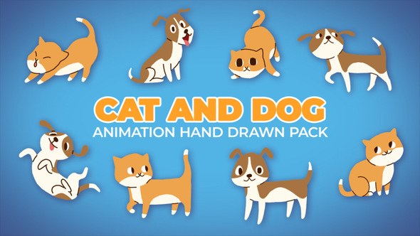 Videohive Cat And Dog Animation Hand Drawn Pack Elements template preview