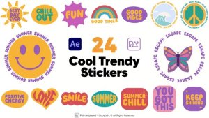 Videohive 24 Cool Trendy Stickers After Effects Elements template preview