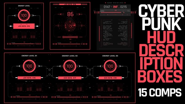 Videohive Cyberpunk Hud Description Boxes Elements template preview