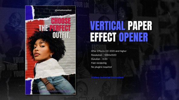 Videohive Paper Effect Fashion Opener Vertical Openers template preview