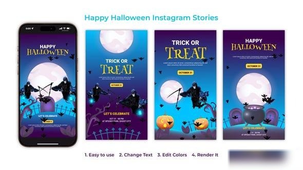 Videohive Happy Halloween Instagram Stories Openers template preview