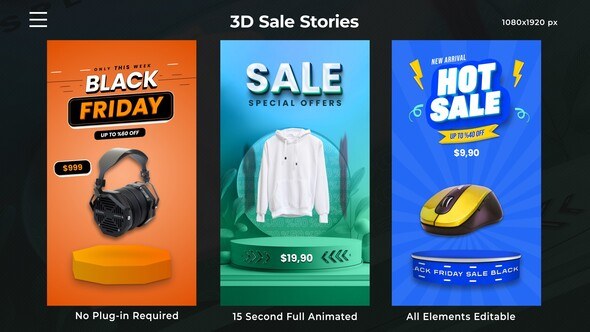 Videohive 3D Sale Stories Product Promo template preview