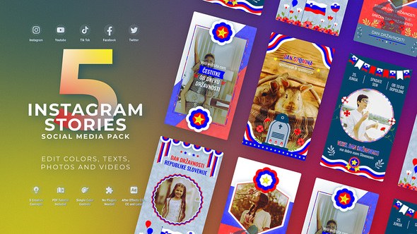 Videohive Stories Slovenia Independence Day Slovenia Flag Instagram Stories Memorial Day Product Promo template preview