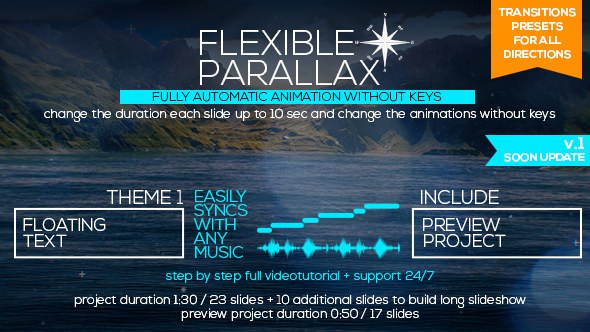 Flexible Parallax Slideshow_Floating Text Video Displays template preview
