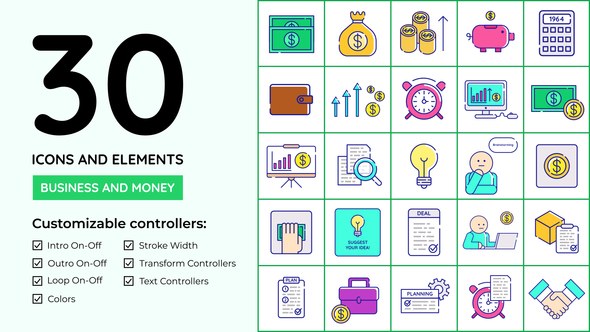 Videohive Business and Money Icons Elements template preview
