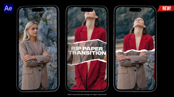 Videohive Instagram Reels Rip Paper Transition Pack Elements template preview
