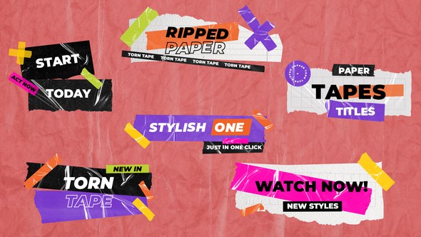 Videohive Ripped Paper Scotch Grunge Tapes Titles Lowerthirds 2 Elements template preview