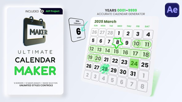 Videohive Ultimate Dynamic Calendar Toolkit (Essential Properties, Auto-Date Builder) Elements template preview