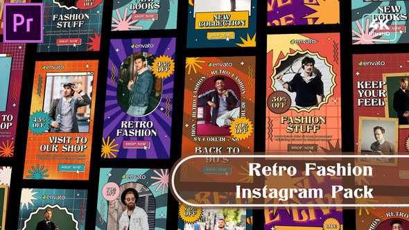 Retro Commercial Instagram Stories Pack MOGRT for Premier Pro Premiere Pro template preview