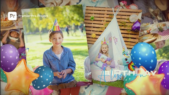 Happy Birthday Photo Slideshow | MOGRT Premiere Pro template preview