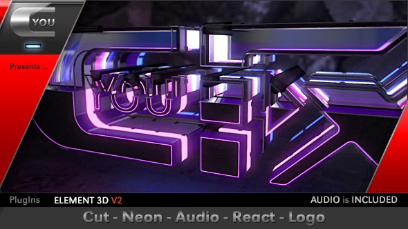 Cut Neon Audio React Logo Video Displays template preview