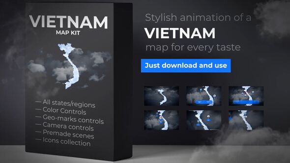 Videohive Vietnam Map - Socialist Republic of Vietnam Map Kit Video Displays template preview