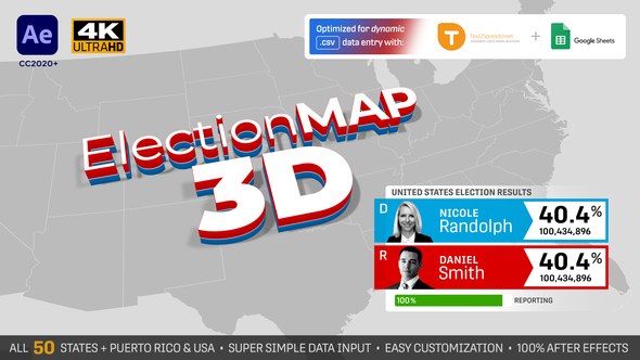 United States Election Map 3D Video Displays template preview