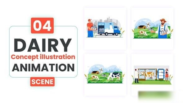Videohive Dairy Concept Illustration Scene Animation | After Effect Template