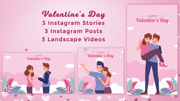 Videohive Valentine's Day Romantic Couples Instagram Stories & Posts - Cartoon Animation pack Video Displays template preview