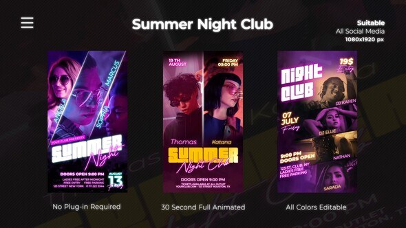 Videohive Summer Night Club Instagram Reels Openers template preview