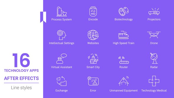 Videohive Technology Apps Line icons Pack Elements template preview