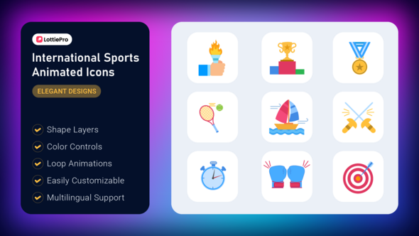 Videohive International Sports Animated Icons Elements template preview