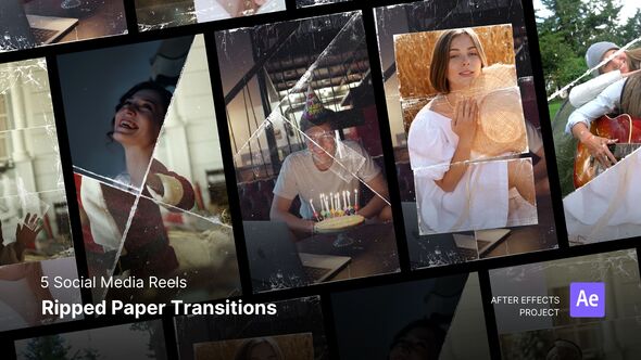 Videohive Social Media Reels - Ripped Paper Transitions After Effects Project Files Product Promo template preview