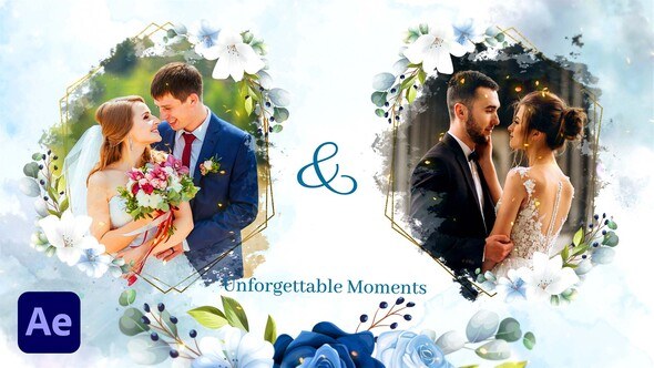 Videohive WaterColor and Floral Wedding Slideshow Video Displays template preview