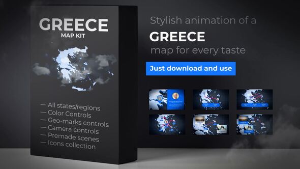 Videohive Greece Map - Hellenic Republic Map Kit - Hellas Animation Video Displays template preview