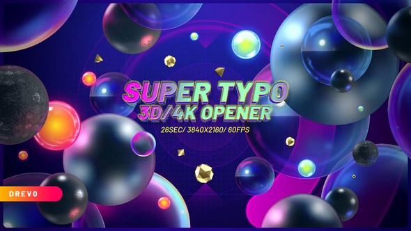 Videohive Super TYPO/ Abstract 3D Text/ Hero Comics/ TV Broadcast/ Intro Promo/ Light and Sphere Glass Bubbles Video Displays template preview