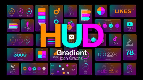 Videohive HUD Gradient Icon Graphs Infographics template preview