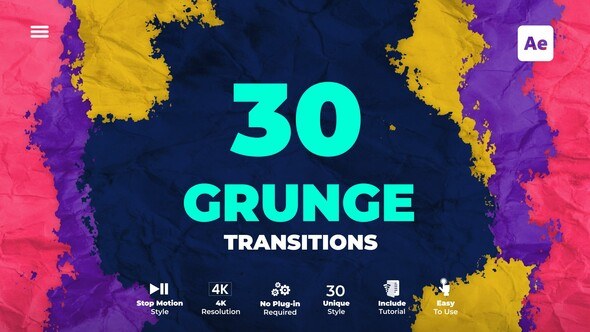 Videohive Grunge Transitions 43573530 Elements template preview