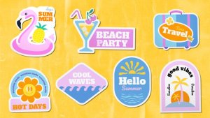 Folded Summer Holiday Travel Stickers Pack Titles template preview